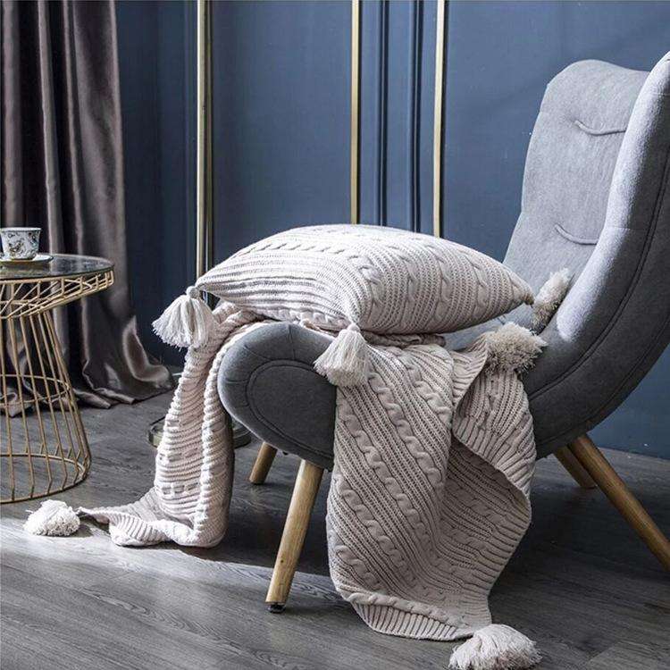 Knitted Blanket Home Casual Shawl Pillowcase Suit Without Core(Agate green)