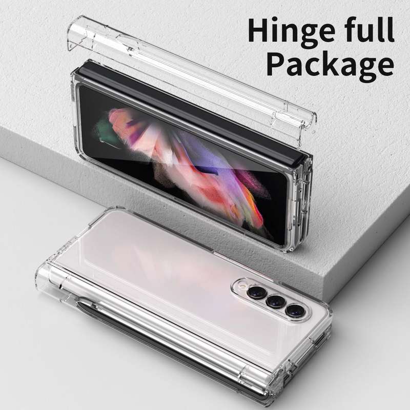 For Samsung Galaxy Z Fold3 5G 360 Full Body Hinge Flip Phone Case with Pen Slot(Transparent)