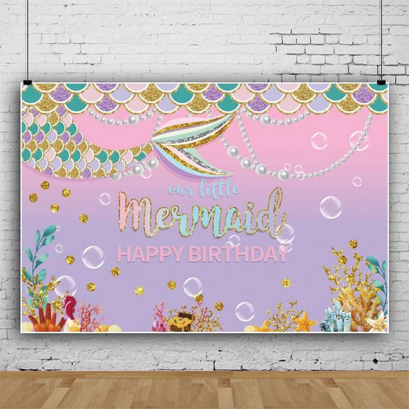 120 x 80cm Mermaid Happy Birthday Photography Background Cloth(12009595)