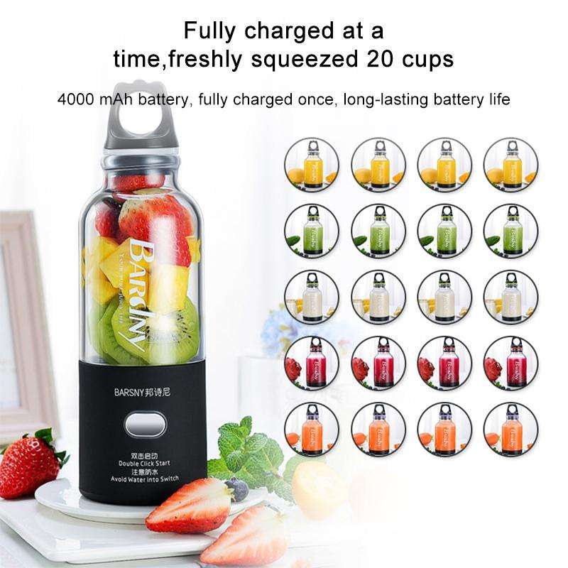 Multifunctional Juicer Rotatory Extractor Cup Portable USB Charge Juicer Blender with 6 Blades(Bl...