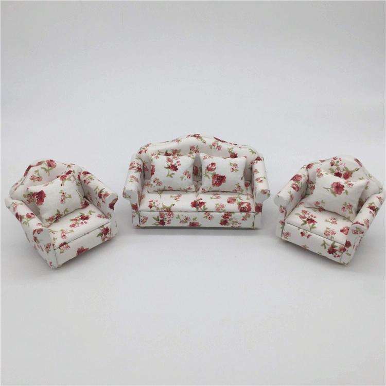 1:12 Doll House Furniture Decoration Three-piece Mimulation Sofa(Fresh Big Flower Cluster)