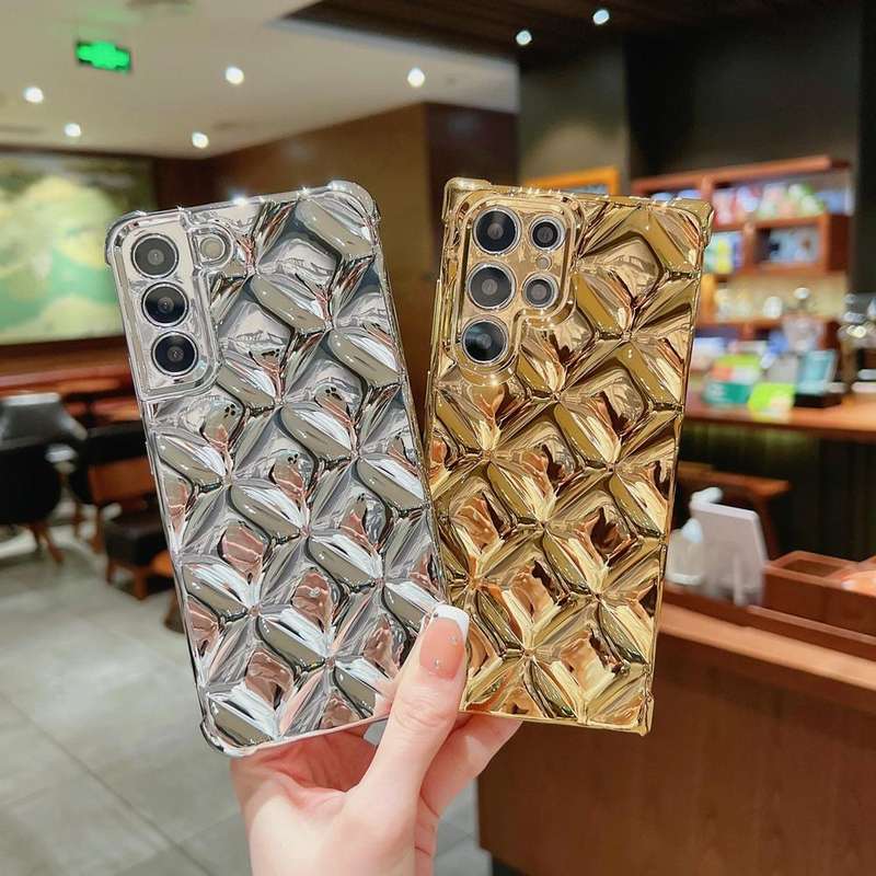 For Samsung Galaxy S22 Ultra 5G Rhombic Texture Electroplated TPU Phone Case(Gold)