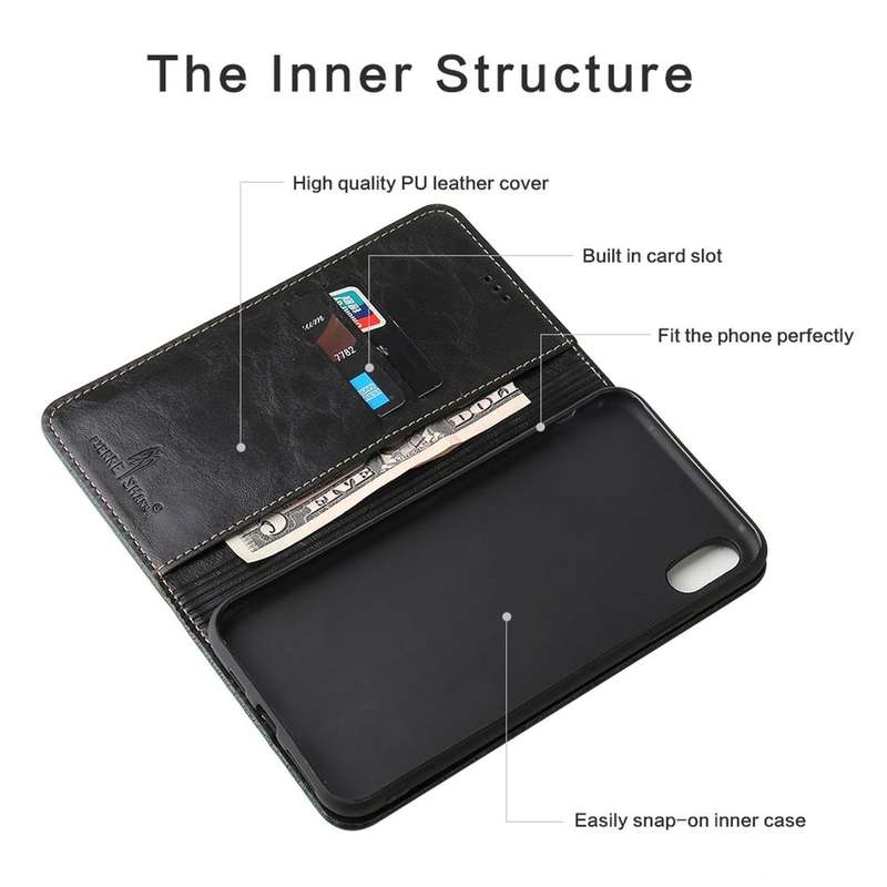 For iPhone XR Retro Tree Bark Texture PU Magnetic Horizontal Flip Leather Case with Holder & Card...