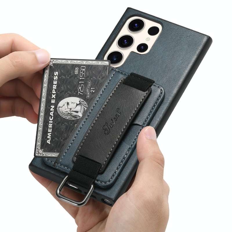 For Samsung Galaxy S23 Ultra 5G Suteni H13 Card Wallet Wrist Strap Holder PU Phone Case(Blue)