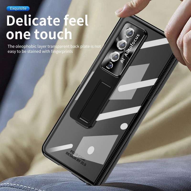 For Samsung Galaxy Z Fold3 5G Magnetic Hinges Plating Phone Case with Holder(Black)
