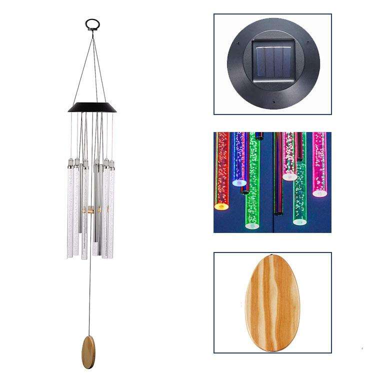 Outdoor Solar Colorful Gradient Rotating Wind Chime Garden Decorative Light(Acrylic Stick + Woode...