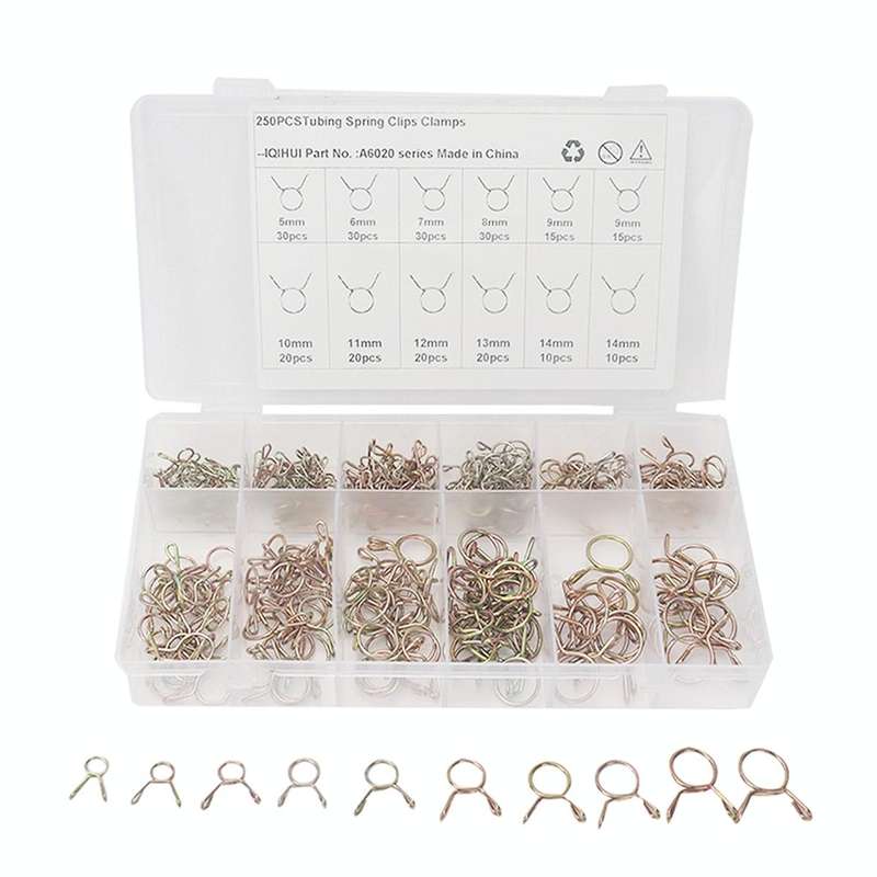 A6020 250 in 1 Galvanized Tubing Spring Clips Clamps Steel Wire Circlip Clamp