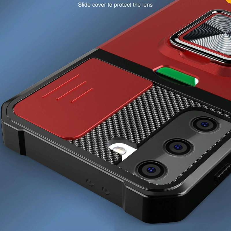 For Samsung Galaxy S21 Sliding Camera Cover Design PC + TPU Shockproof Case with Ring Holder & Ca...