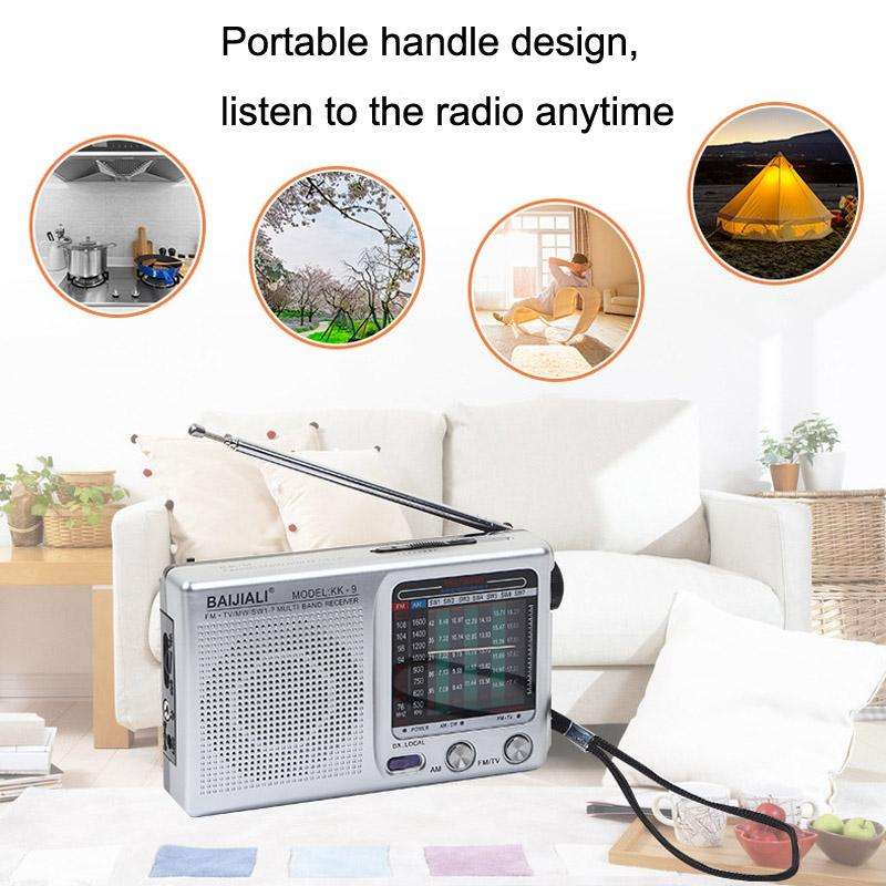 BAIJIALI KK9 Full-band Radio Player Portable Retro Multifunctional Mini Radio(Black)