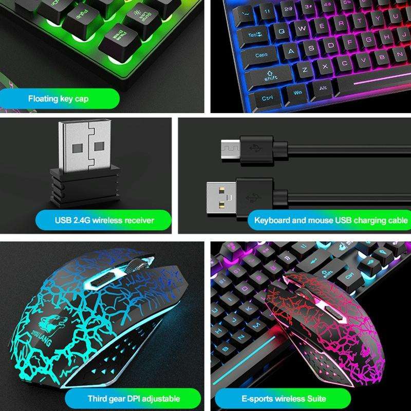 ZIYOU LANG T87 Gaming Luminous Wireless Keyboard and Mouse Set(Black)