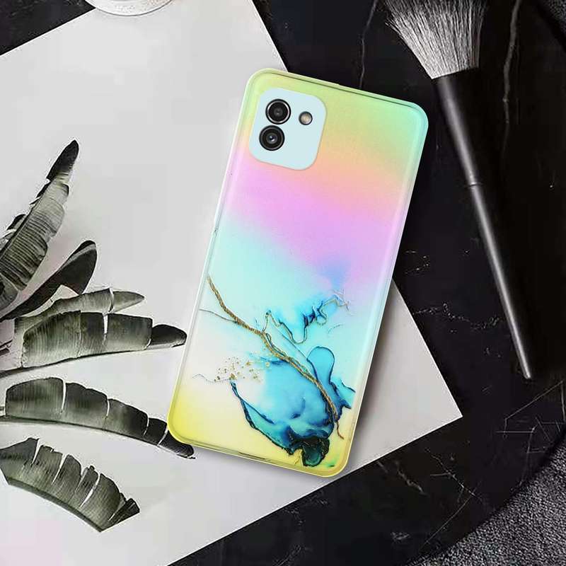 For Samsung Galaxy A03 Laser Marble Pattern Clear TPU Phone Case(Blue)