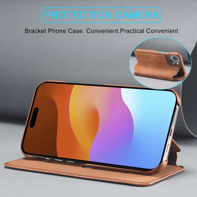 LC.IMEEKE Hon Ancient Series Flip Leather Phone Case For iPhone 15(Brown)