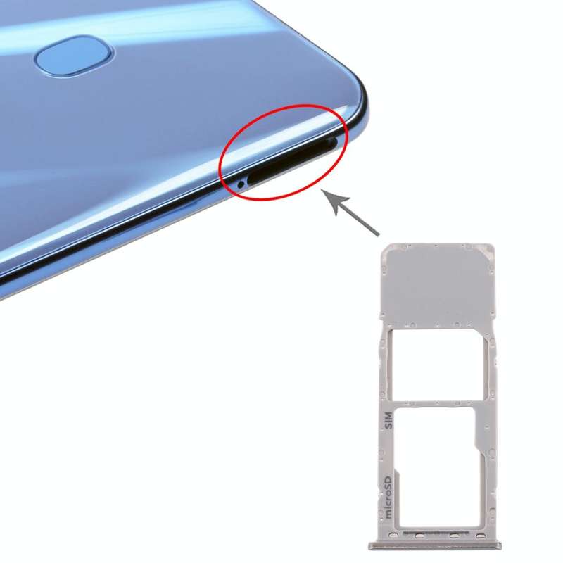 For Galaxy A20 A30 A50 SIM Card Tray + Micro SD Card Tray (Silver)