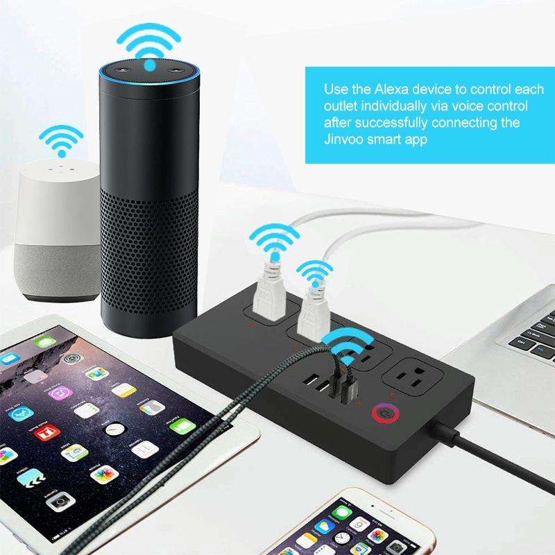 WiFi 10A SM-SO301-U 2500W 4 Holes + 4 USB Smart Power Strip, US Plug(Black)