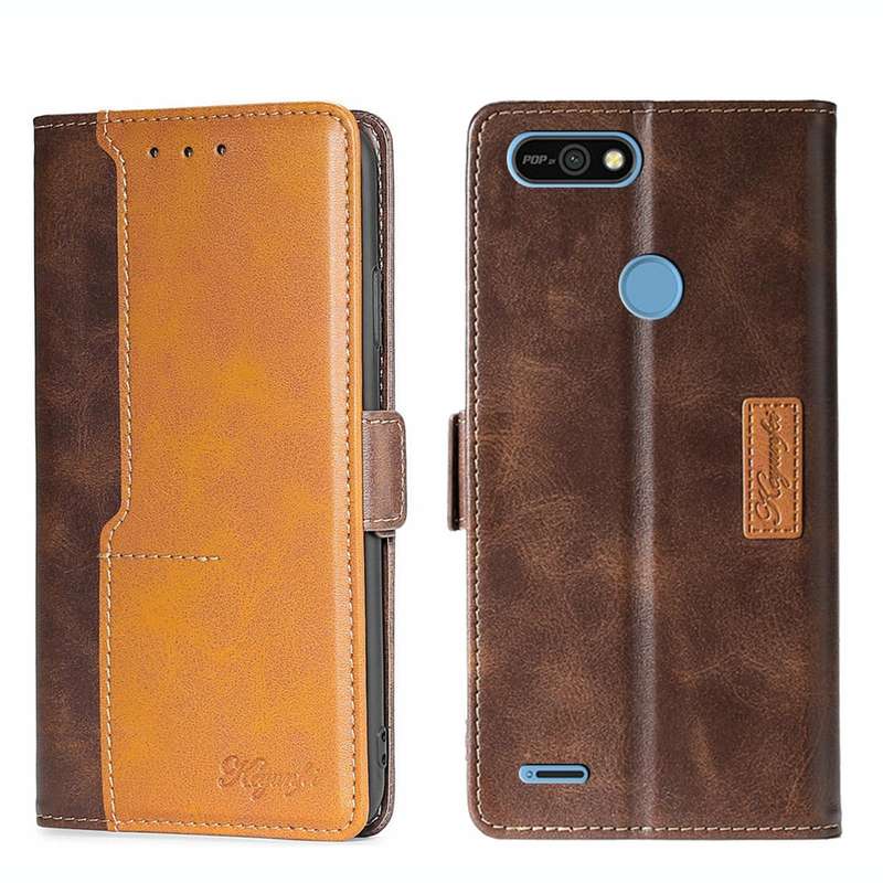 For Tecno Pop 2/Pop 2 F/Pop 2 Pro/Pop 2 Power/Itel P13 Contrast Color Side Buckle Leather Phone C...