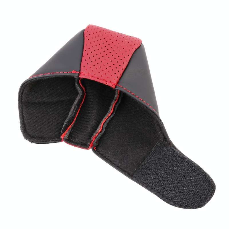 Universal Nonslip Breathable Genuine Leather Car Gear Shift Knob Cover(Black Red)