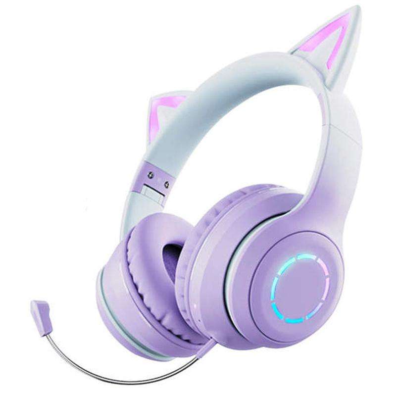 BT029C RGB Dual Modes Cat Ear Wireless Bluetooth Headphone(Purple)