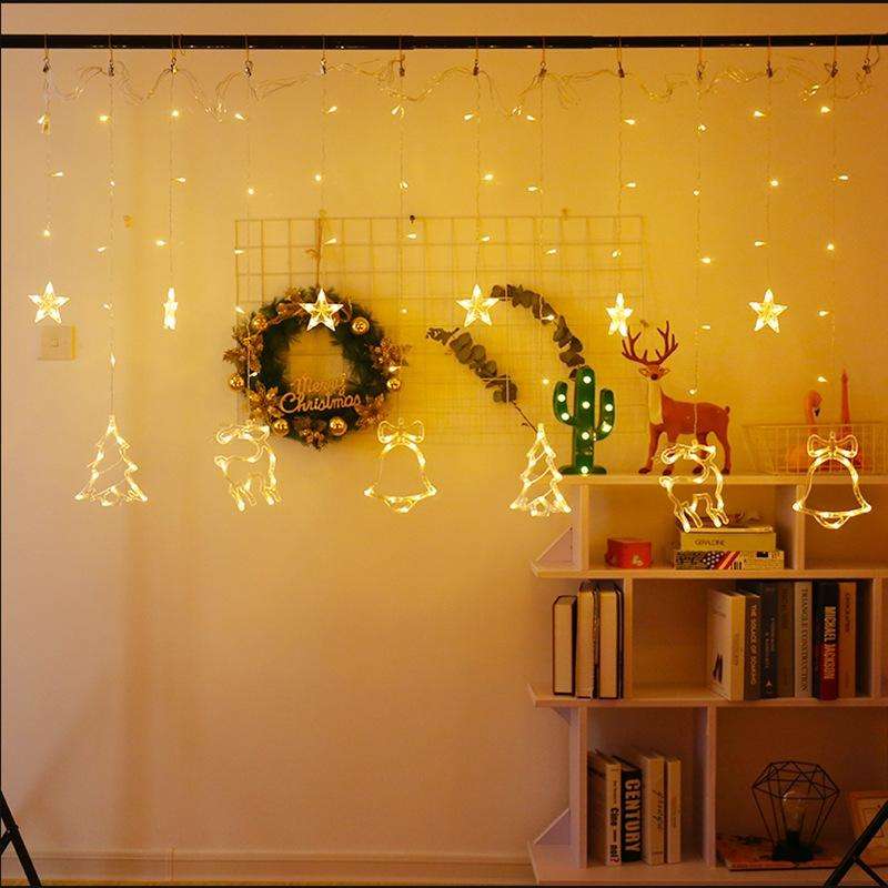 LED Curtain Lights Christmas Decoration Bell And Deer String Lights, Power Supply:USB & Battery B...
