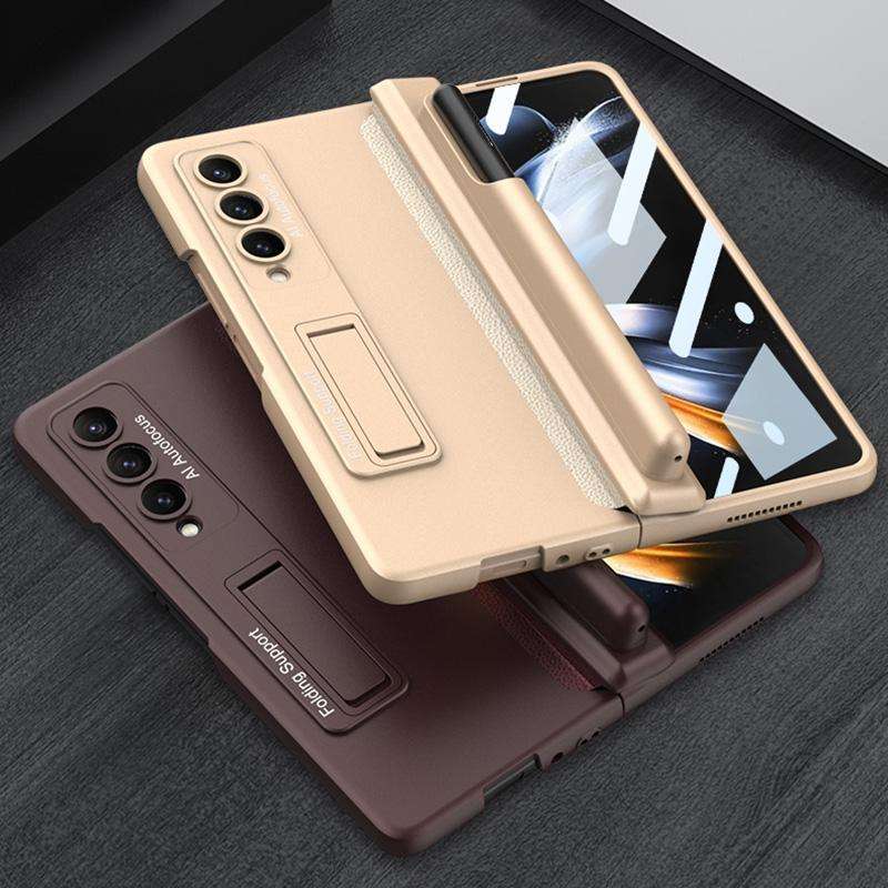 For Samsung Galaxy Z Fold4 GKK Magnetic Hinge Flip Phone Case with Pen Holder & Holder(Silver)