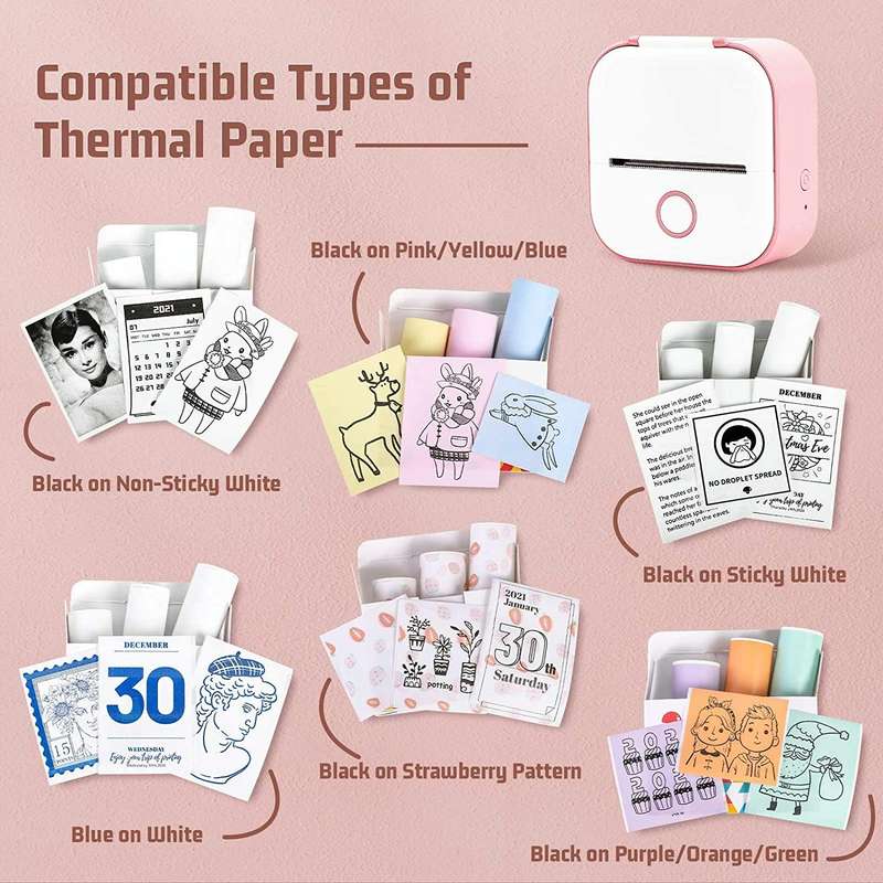 For Phomemo T02 3rolls Bluetooth Printer Thermal Paper Label Paper 50mmx3.5m 20 Years Milk Strawb...