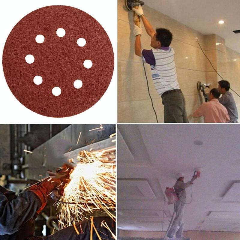 100 PCS 125MM Flocking Sandpaper 5 Inch 8 Hole Disc Sandpaper Self-adhesive Sandpaper, Grit:320 Mesh