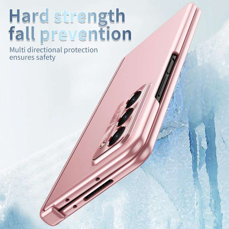 For Samsung Galaxy Z Fold5 Electroplating Hinged Folding Phone Case with S Pen Fold Edtion(Pink)