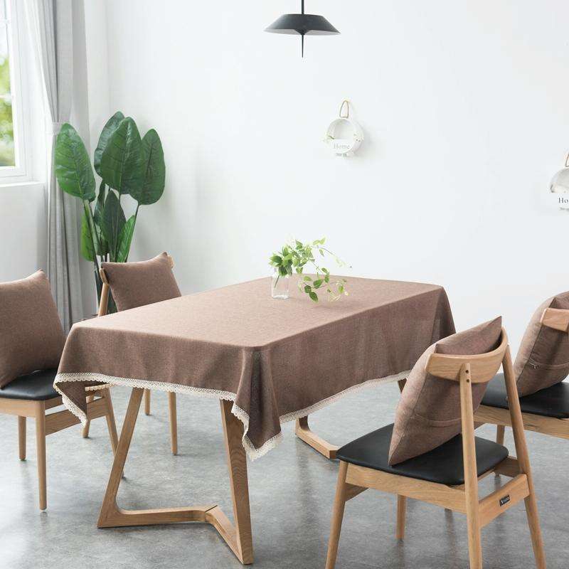 Decorative Tablecloth Imitation Linen Lace Table Cloth Dining Table Cover, Size:90x90cm(Dark Brown)