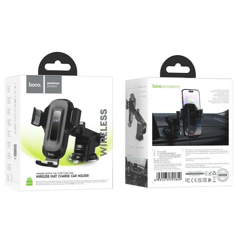 hoco HW3 Wise Automatic Induction Wireless Fast Charging Center Console Car Holder(Black)