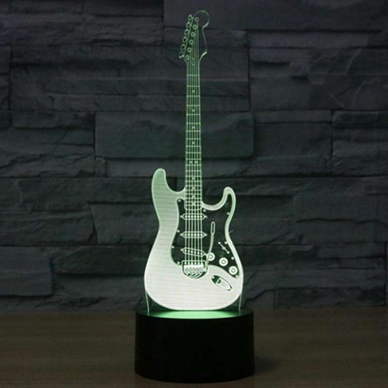 Electric Guitar Shape 3D Touch Switch Control LED Light , 7 Color Discoloration Creative Visual S...