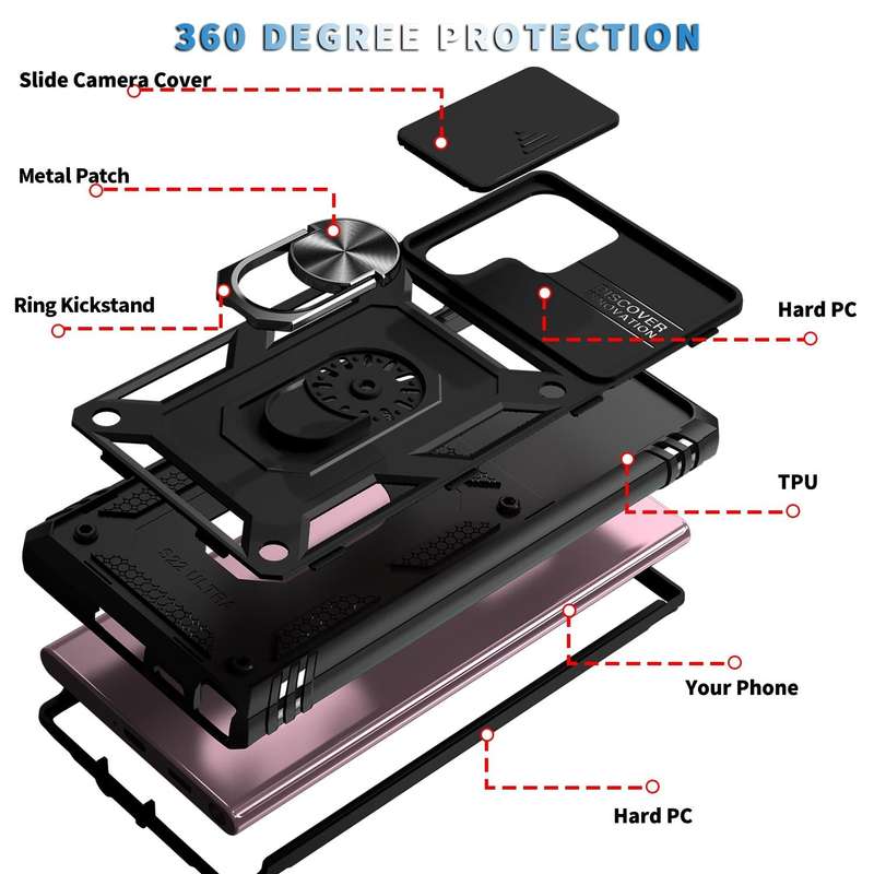 For Samsung Galaxy S22 Ultra 5G Sliding Camera Cover TPU + PC Phone Case(Black+Black)