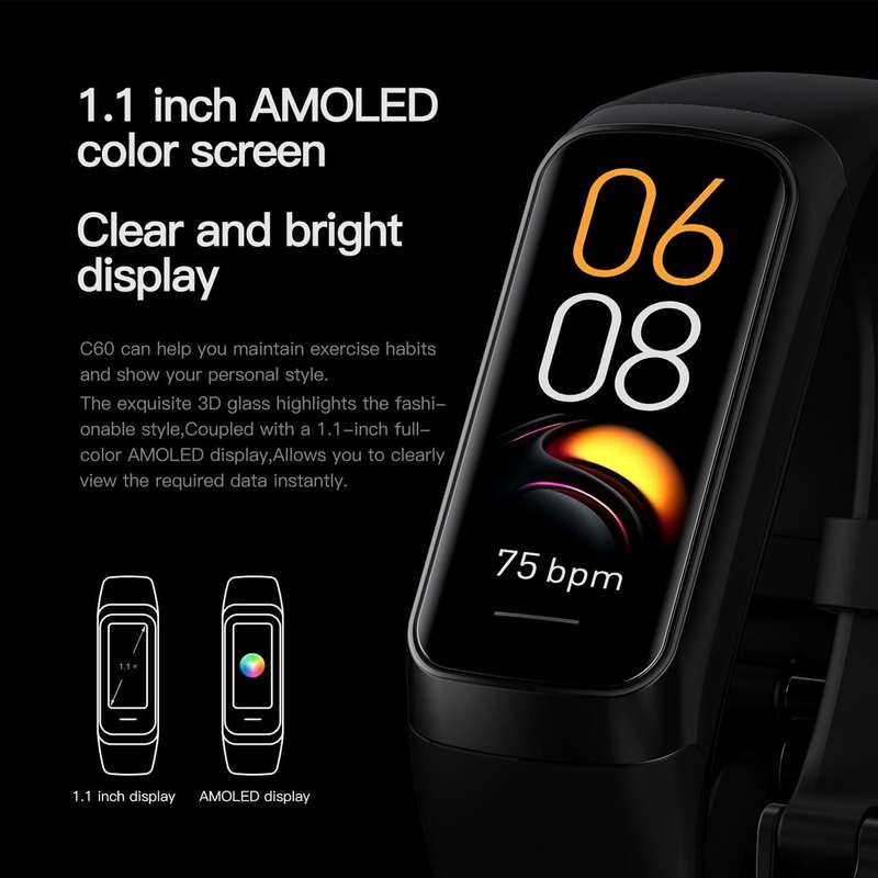C60 IP67 Waterproof 1.1 inch Smart Fitness Band(Black)