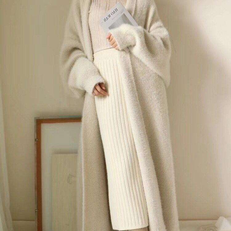 Loose Bat Plus Size Thickened Nightgown Women Knitted Cardigan Sweater Coat (Color:White Size:Fre...