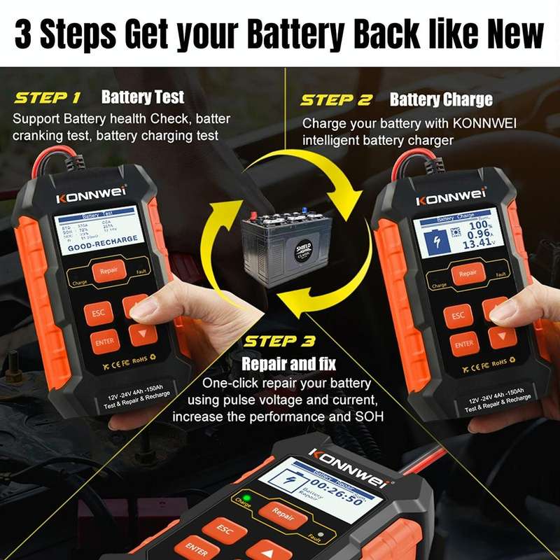 KONNWEI KW520 12V / 24V 3 in 1 Car Battery Tester with Detection & Repair & Charging Function(EU ...