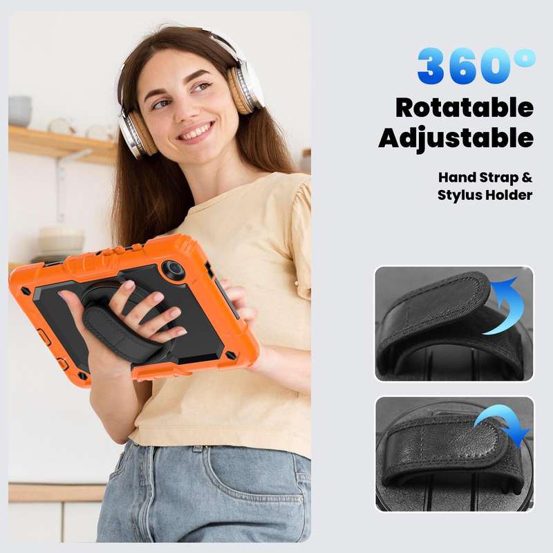 For Samsung Galaxy Tab A9 Silicone + PC Tablet Case with Shoulder Strap(Orange)