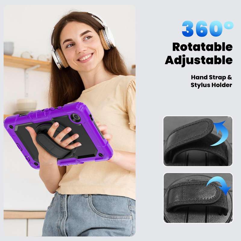 For Samsung Galaxy Tab A9 Silicone + PC Tablet Case with Shoulder Strap(Purple)