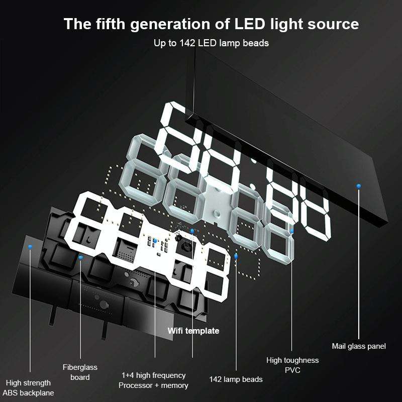 LED Digital Clock Living Room Wall Clock Creative WIFI Clock US Plug, Style:4 Bit WIFI, Color:Hol...