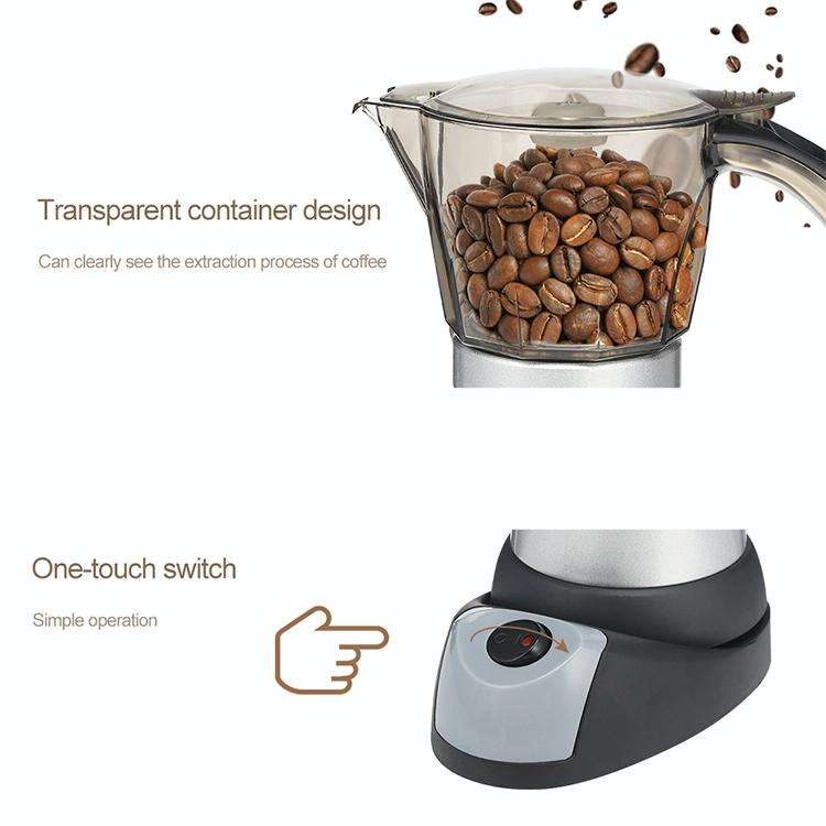 3 to 6 Cup Aluminium Alloy Electric Moka Coffee Pot Percolator EU Plug