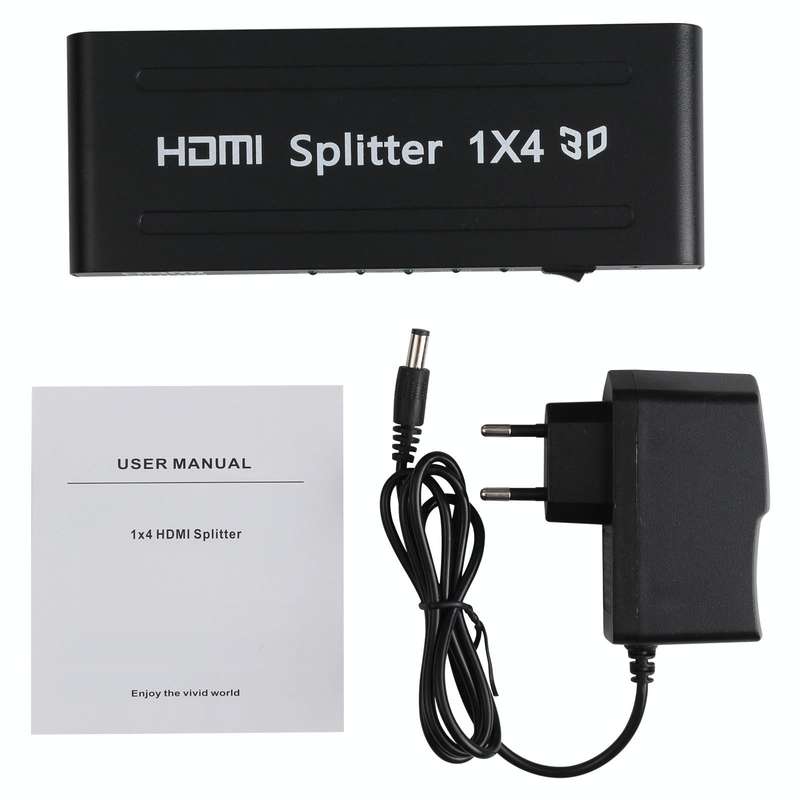 1080P 1x4 HDMI Splitter, 1.4 Version, EU Plug(Black)