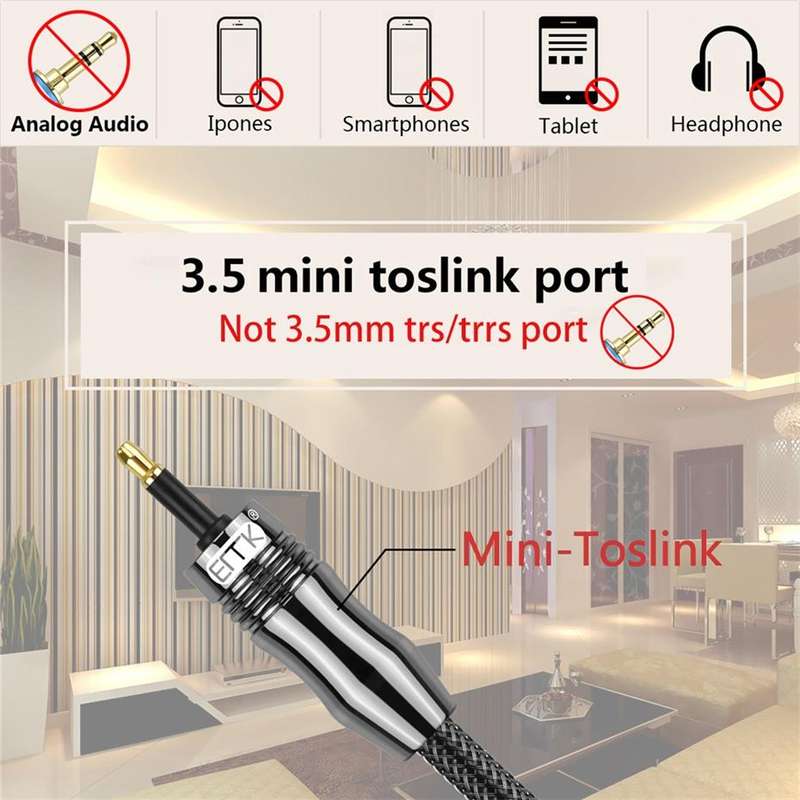 EMK OD6.0mm 3.5mm Digital Sound Toslink to Mini Toslink Digital Optical Audio Cable, Length:2m