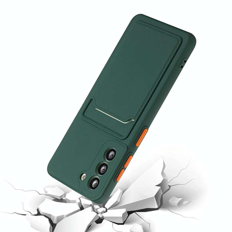 For Samsung Galaxy S21 FE 5G Card Slot Design Shockproof TPU Phone Case(Dark Green)