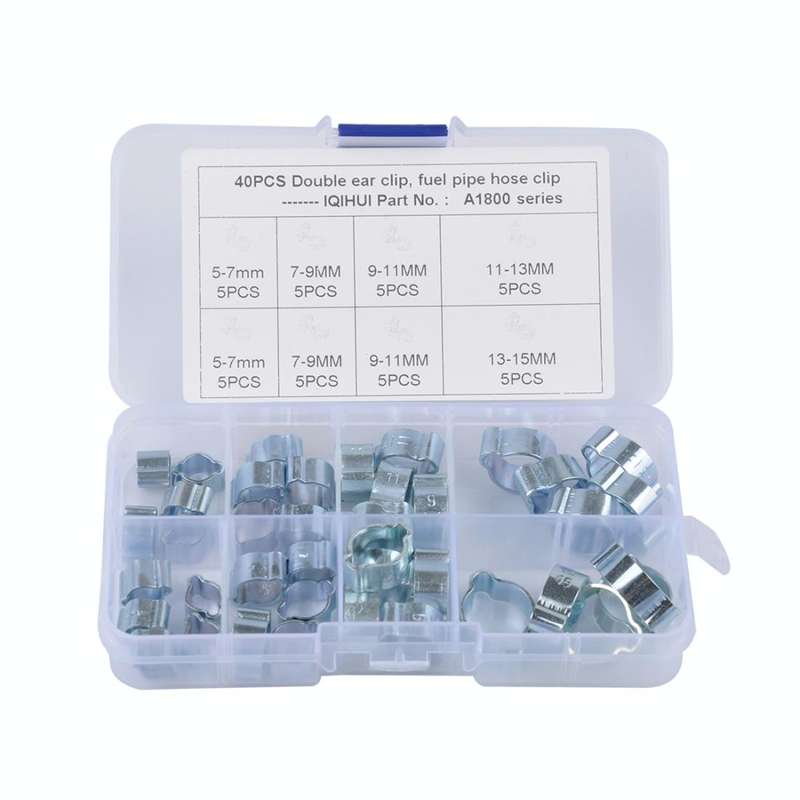 40 PCS Adjustable Double Ear Zinc Plated Steel Hydraulic Hose Clamps O-Clips Pipe Fuel Air, Insid...
