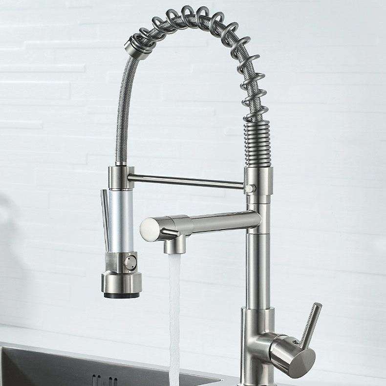 Copper And Nickel Brushed Double Outlet Spring Faucet Rotatable Kitchen Hot And Cold Water Faucet...
