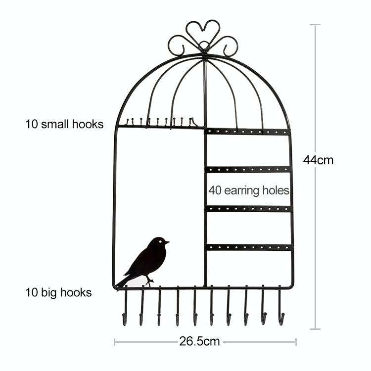 Birdcage Shape Ear Stud Earrings Bracelet Pendant Necklace Jewelry Display Storage Rack(Black)