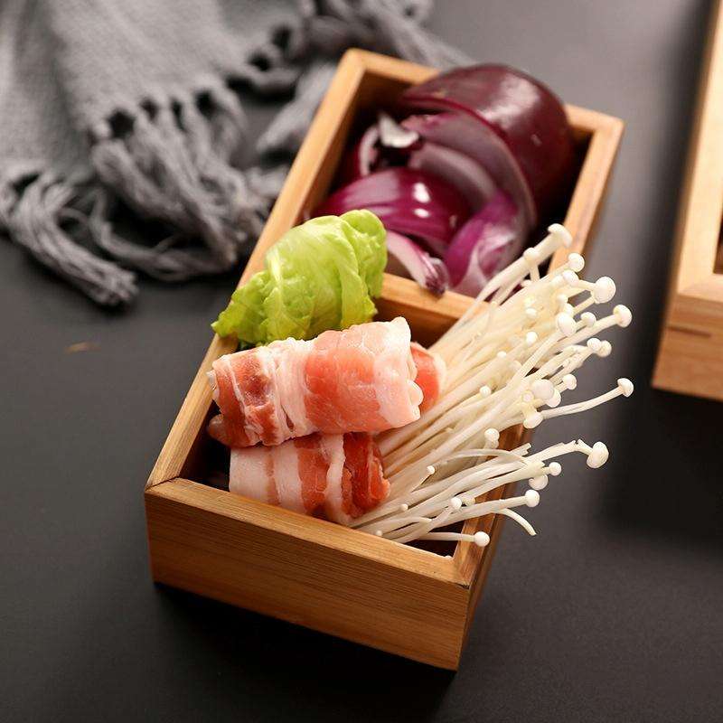 Hot Pot Bamboo Plate Compartmental Platter Vegetable Wood Tray Set Three Grid Bamboo Plate
