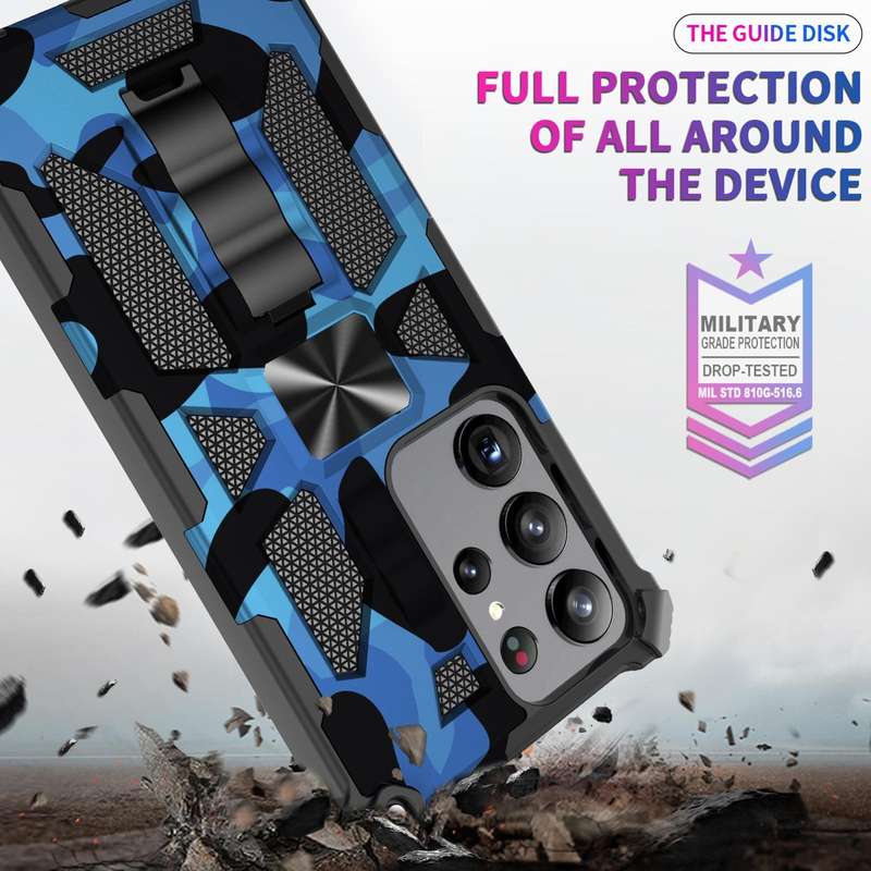 For Samsung Galaxy S23 Ultra 5G Camouflage Armor Kickstand TPU + PC Magnetic Phone Case(Army Green)