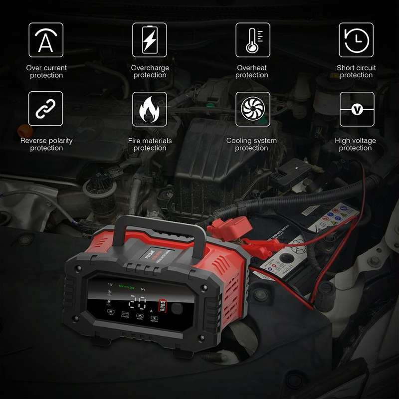 FOXSUR 12V / 24V 20A 300W Portable Motorcycle Car Smart Battery Charger(US Plug)