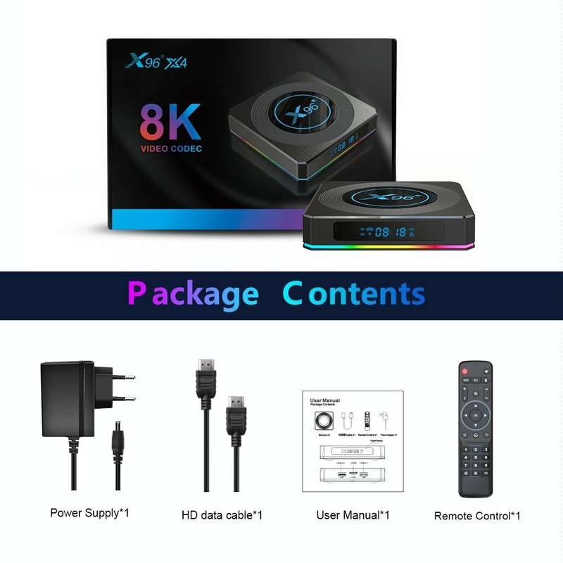 X96 X4 8K Smart TV BOX Android 11.0 Media Player, Amlogic S905X4 Quad Core ARM Cortex A55, RAM: 2...