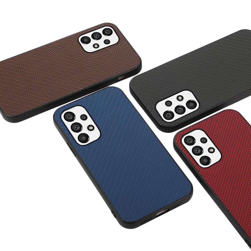 For Samsung Galaxy A73 5G Accurate Hole Carbon Fiber Texture PU Phone Case(Brown)