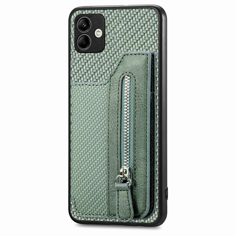 For Samsung Galaxy A04 4G Carbon Fiber Horizontal Flip Zipper Wallet Phone Case(Green)