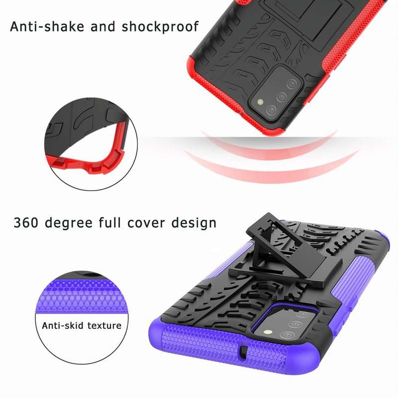 For Samsung Galaxy A02s (EU Version) Tire Texture Shockproof TPU+PC Protective Case with Holder(P...
